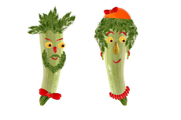 两个有趣的男人和女人的肖像，用西葫芦做成图片下载