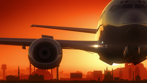 土耳其安卡拉飞机起飞金色背景图片下载