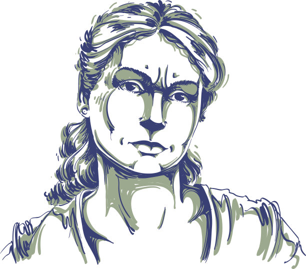 手绘的白皮肤可疑女子画像，表情情绪化图片下载