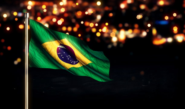 巴西国旗城市灯光夜散景背景3D图片下载