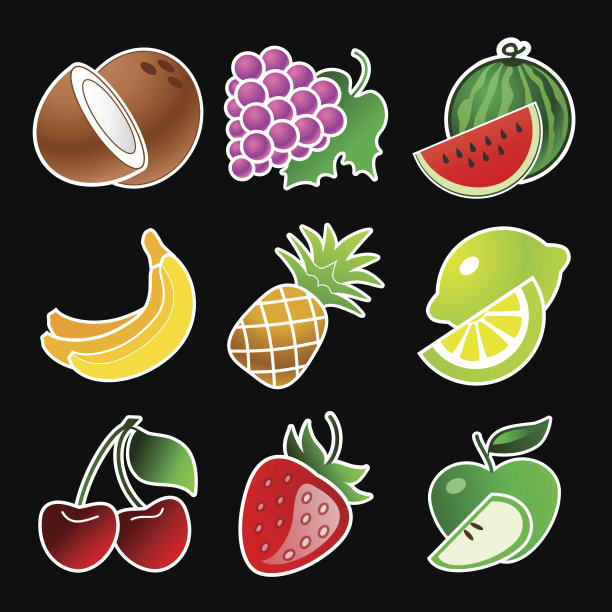 彩色水果设置在黑色的背景图片下载
