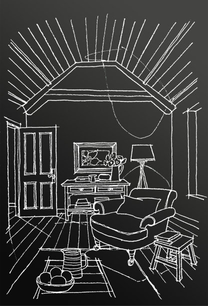 手绘客厅海滨风格室内插图图片下载