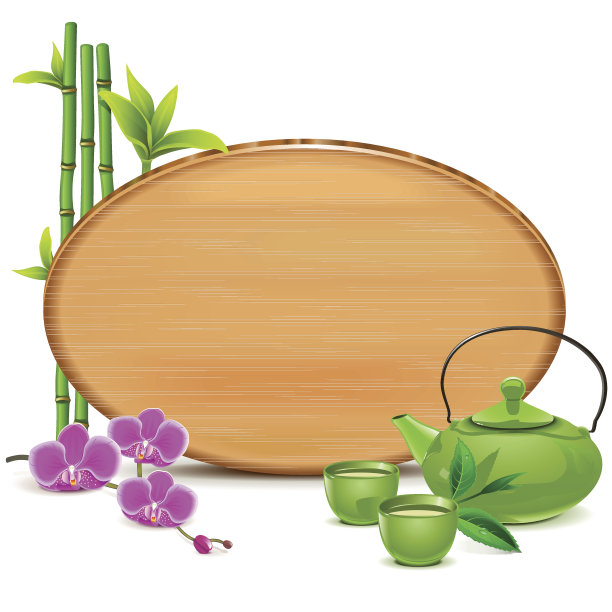 矢量木板与绿色茶壶图片下载
