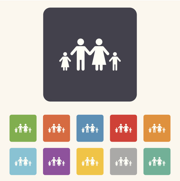 完整的家庭和两个孩子的标志图标。图片下载