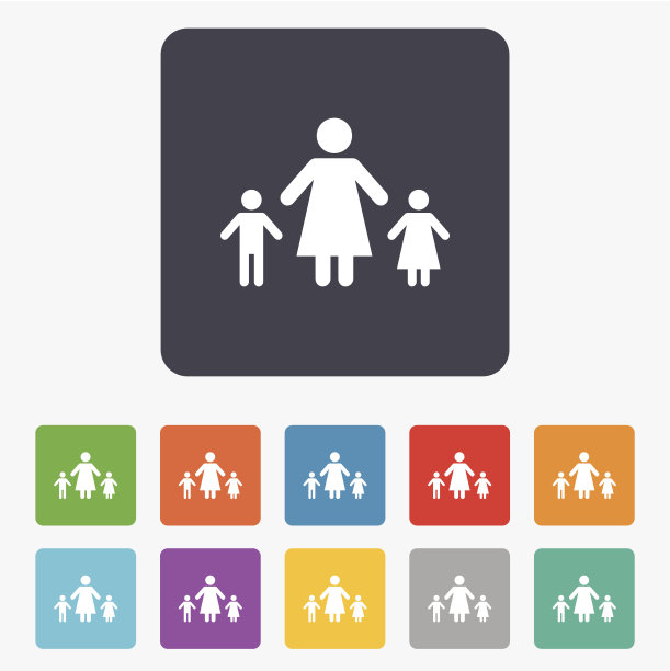 有两个孩子的单亲家庭的标志图标。图片下载