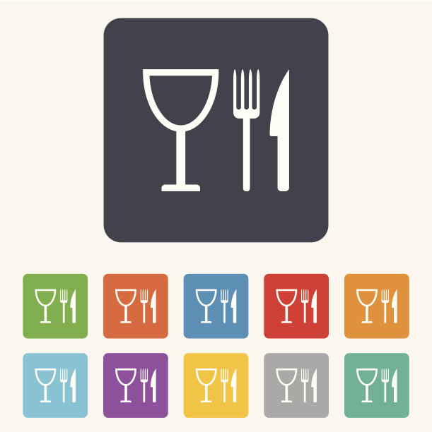 吃符号图标。刀，叉和酒杯。图片下载
