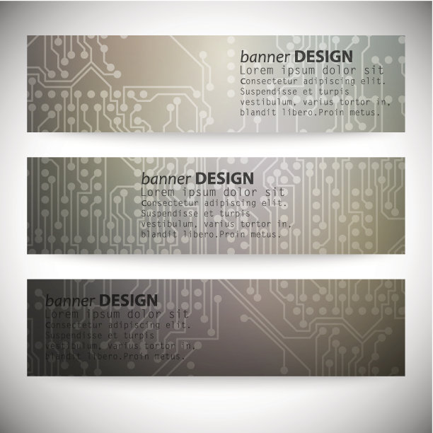 一组水平横幅。微芯片背景，电子电路，EPS10矢量图片下载