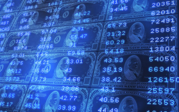 千美元钞票模式与股票数据蓝色图片下载