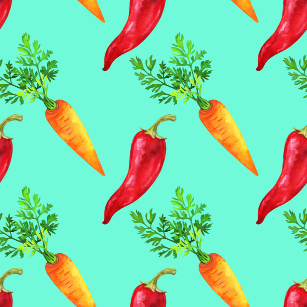 水彩无缝图案与红辣椒和胡萝卜图片下载