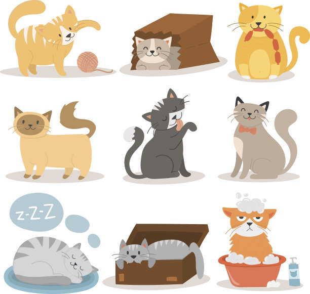 不同姿势的可爱猫咪矢量素材素材图片