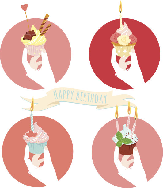 矢量插图手握节日生日蛋糕集图片下载