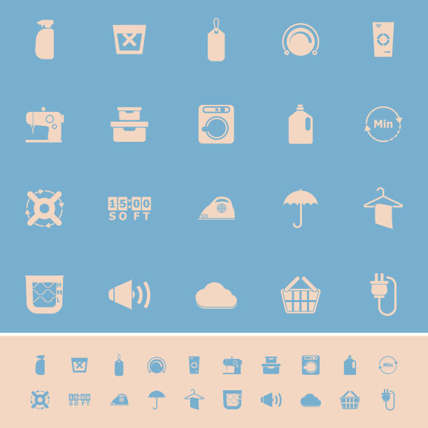 洗衣相关的颜色图标在蓝色的背景图片下载