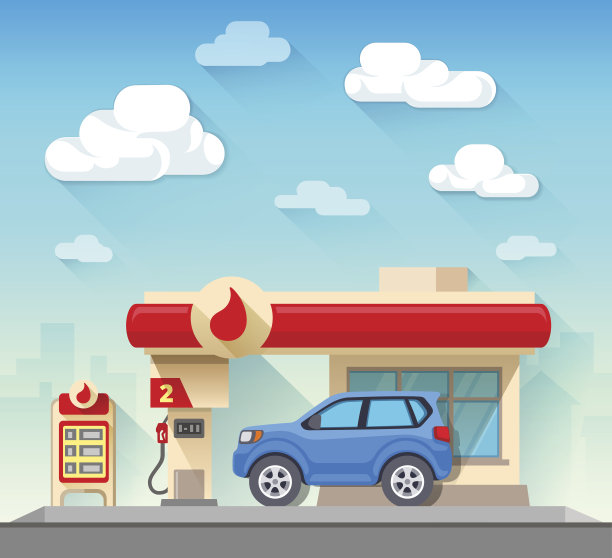 加油站和车前阴天图片下载