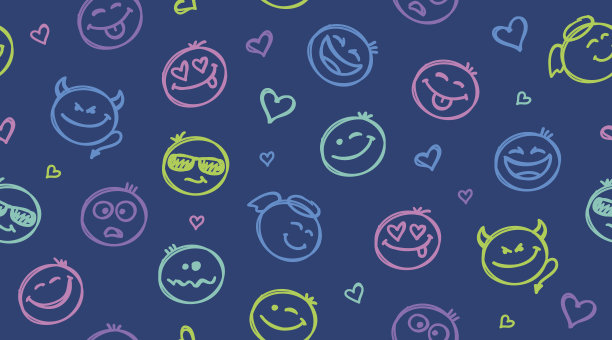 滑稽的手绘笑脸无缝图案素材图片