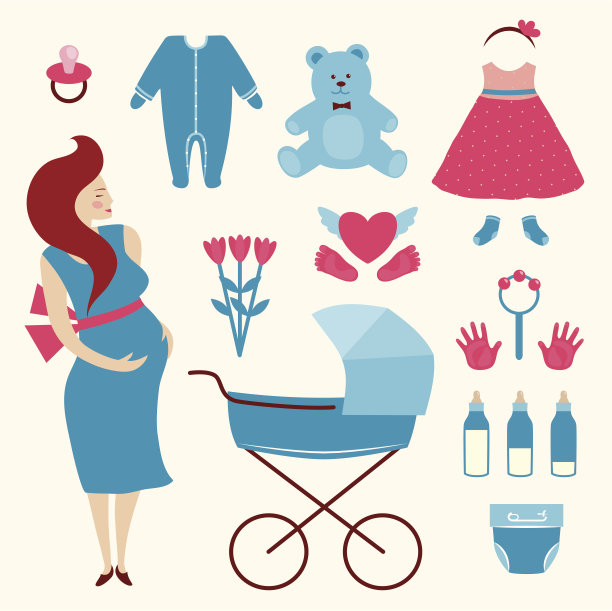 年轻孕妇和婴儿服装图片下载