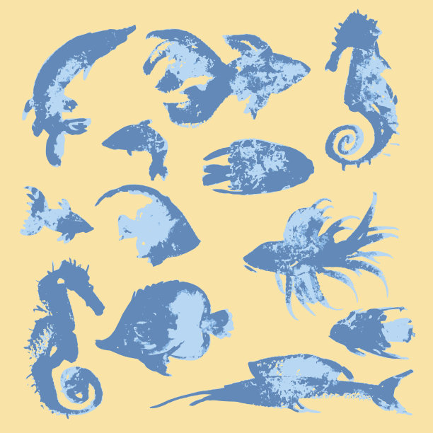 一组鱼的剪影图片下载