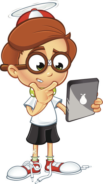 书呆子男孩-手持平板电脑图片下载