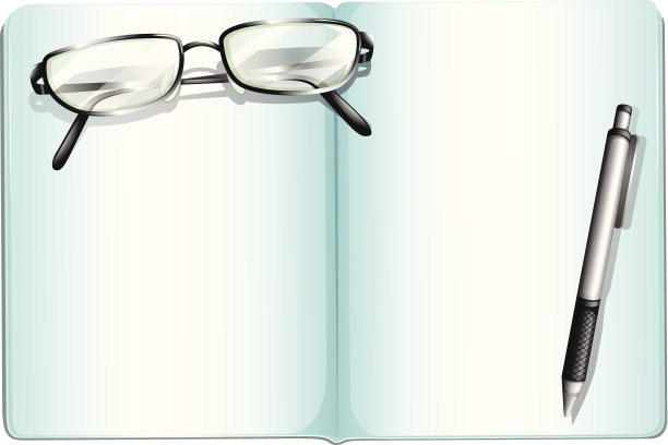 一个空笔记本，一个眼镜和一支笔图片下载