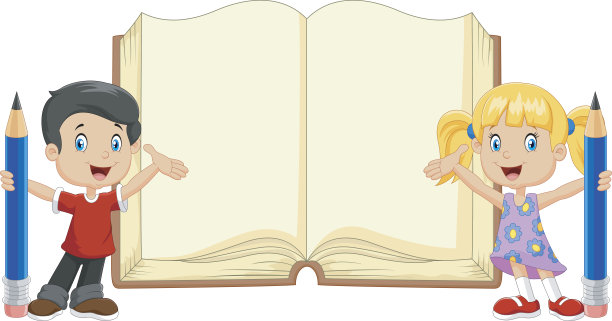 拿着书和铅笔的卡通孩子素材图片