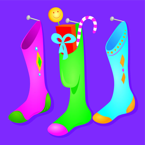 挂着礼物和糖果的袜子图片下载