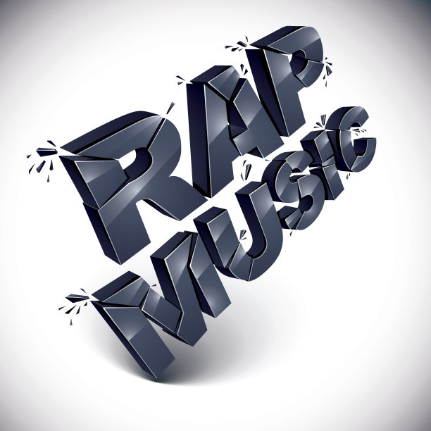 黑色3d说唱音乐词碎成碎片，粉碎矢量图片下载