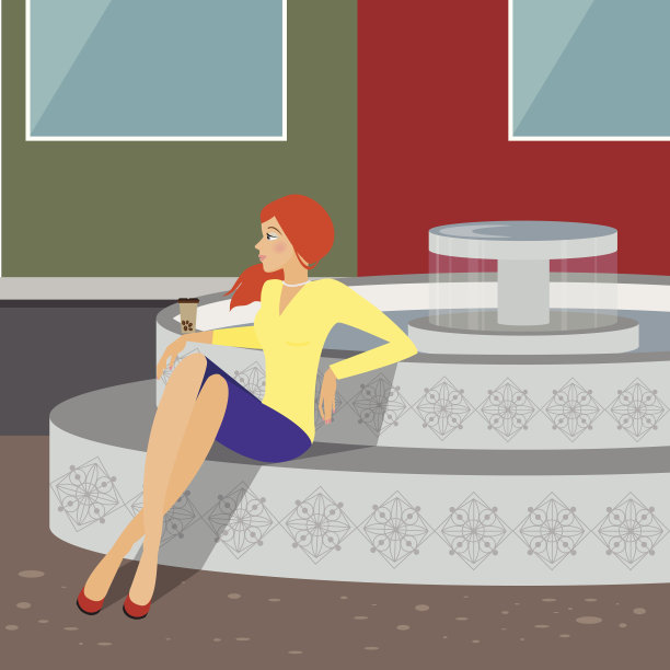 喷泉旁的女孩图片下载