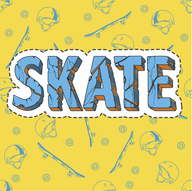 滑板上的时尚徽章和无缝图案图片下载
