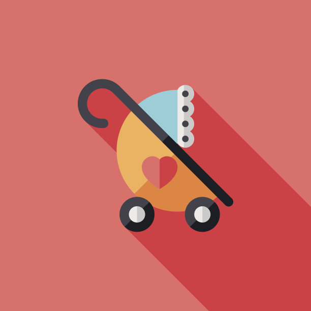 婴儿车与长影子的平坦图标，eps10图片下载