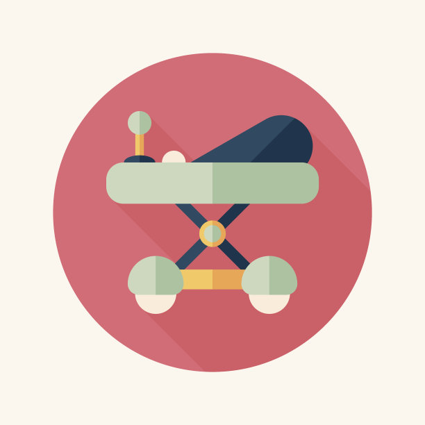 婴儿学步车扁平图标与长影子，eps10图片下载