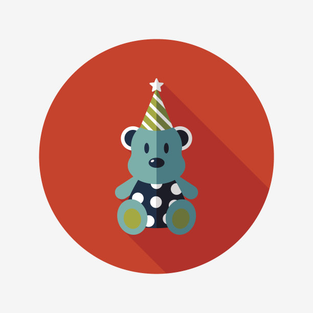生日泰迪熊扁平图标与长影子，eps10图片下载