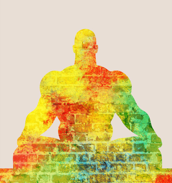 肌肉发达的男人冥想。图片下载