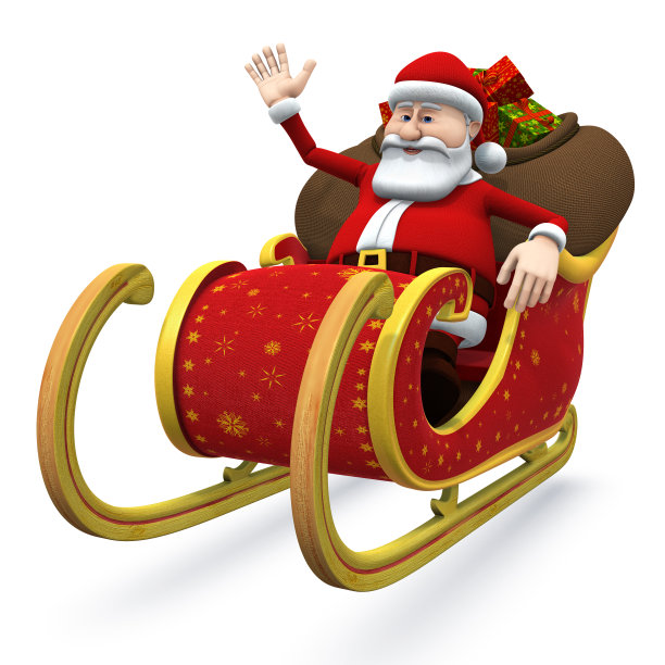 圣诞老人坐在他的雪橇上挥手图片下载