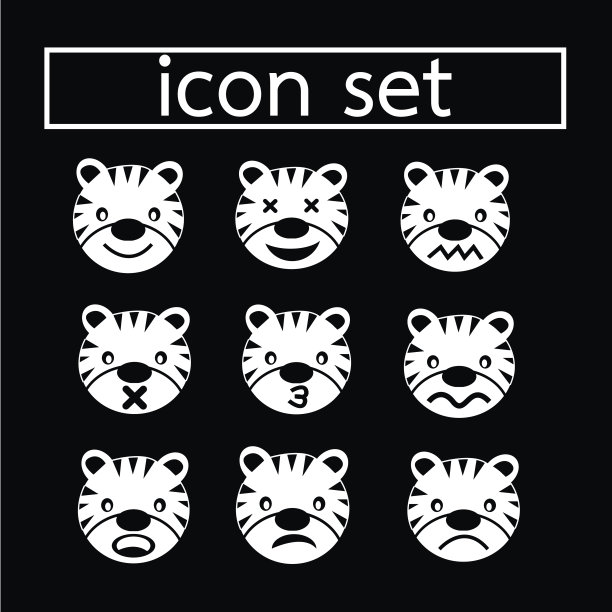 老虎情感图标设置插画设计图片下载