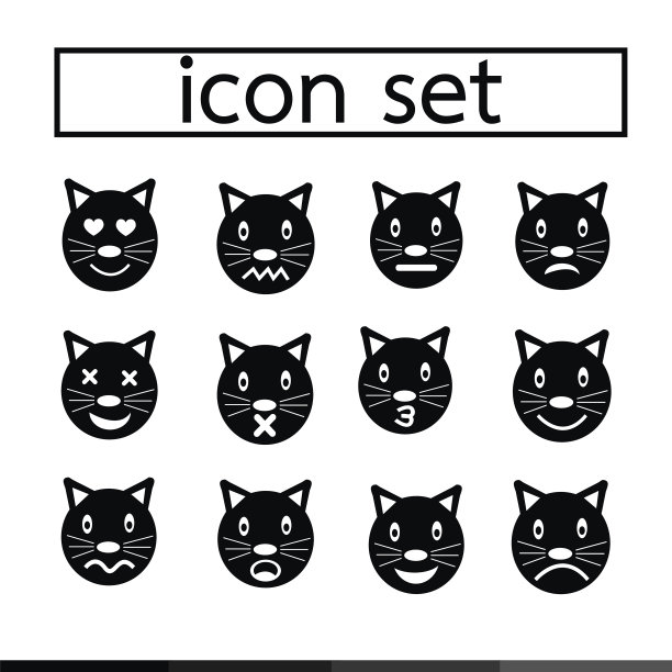 猫情感图标设置插画设计图片下载