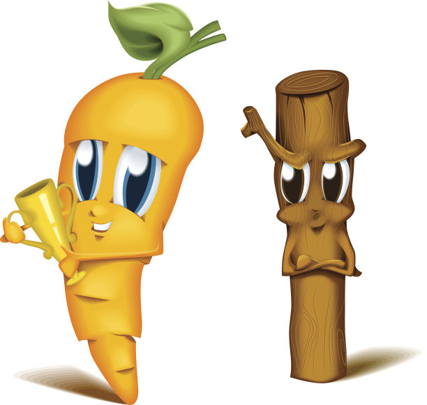 卡通人物胡萝卜和棍子隐喻动机赢家输家竞争图片下载
