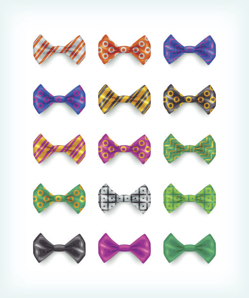 领结集合。不同的颜色和图案领带矢量插图图片下载