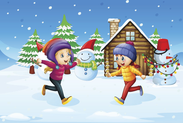 女孩们在雪地里玩耍图片下载