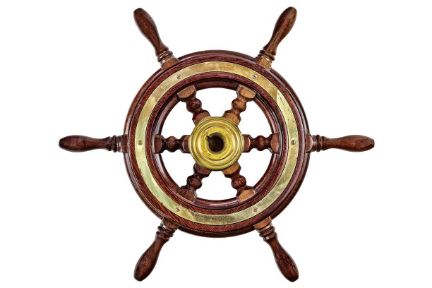 古董船舵轮舵隔离在白色图片下载