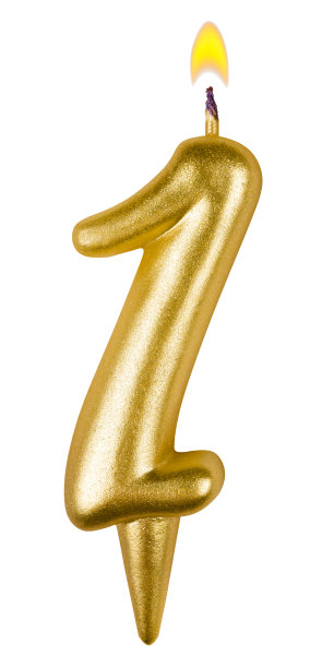 生日蜡烛一号孤立在白色背景上图片下载