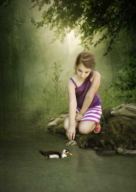 女孩和鸭子图片下载