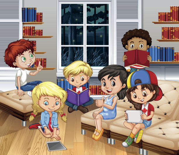 孩子们在客厅里读书图片下载