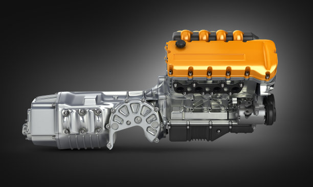 汽车发动机变速箱装配侧视图上的黑色渐变背景图片下载