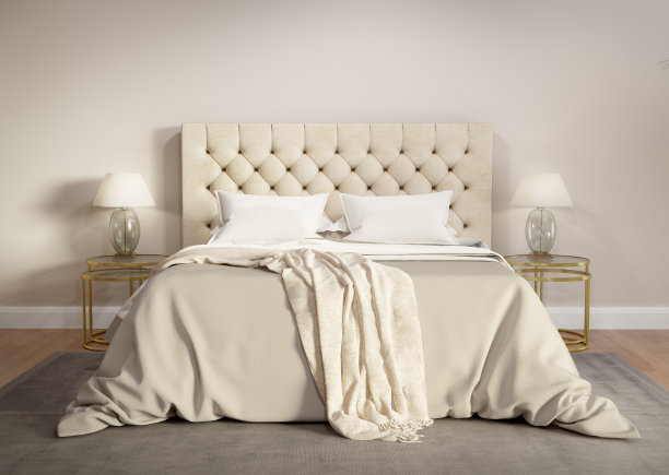 当代米色卧室与灰色地毯图片下载