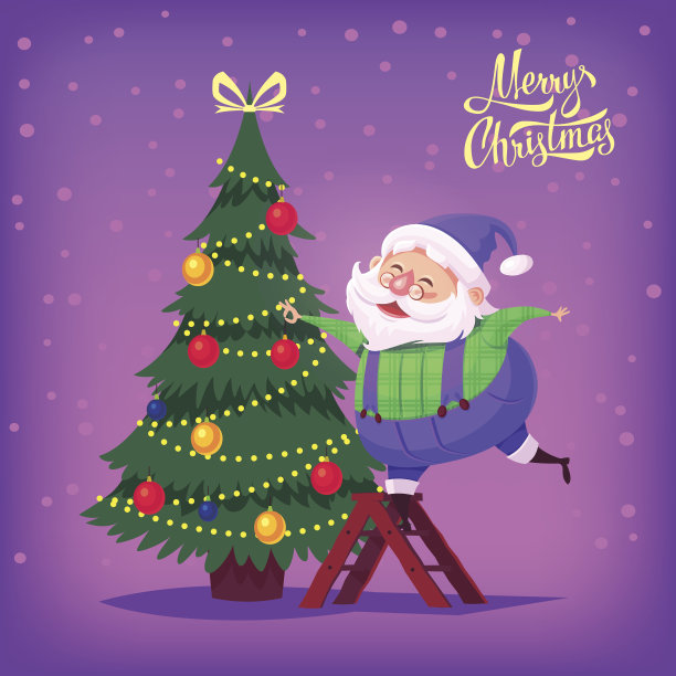 可爱的卡通蓝衣服圣诞老人装饰圣诞树图片下载