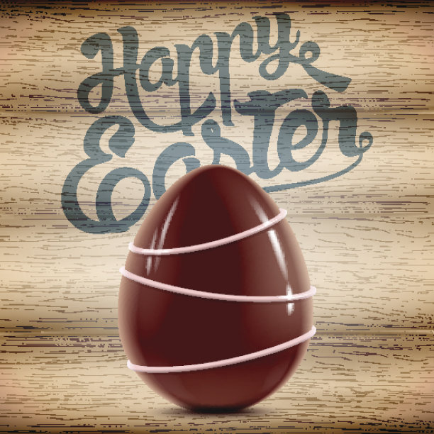 木制的快乐复活节背景与巧克力蛋图片下载