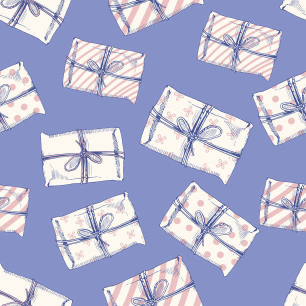 无缝矢量假日模式。漂亮的彩带礼盒。草图图片下载