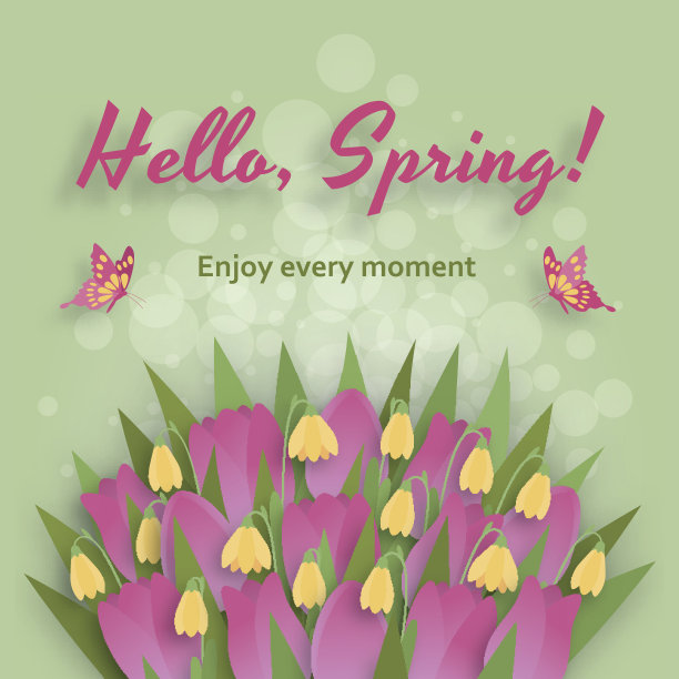 可爱的春天背景在纸艺术风格。矢量插图。图片下载