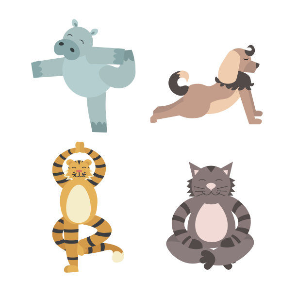有趣的动物瑜伽姿势。向量图片下载