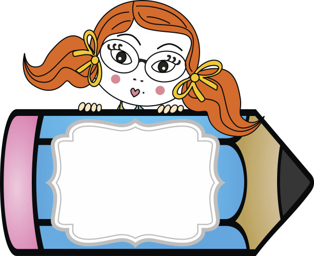 女孩与铅笔个性化标签贴纸图片下载