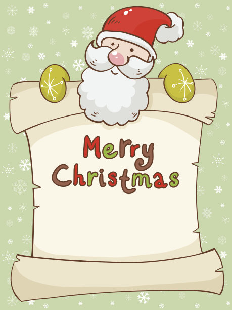 可爱的圣诞老人和卷轴的圣诞卡片图片下载